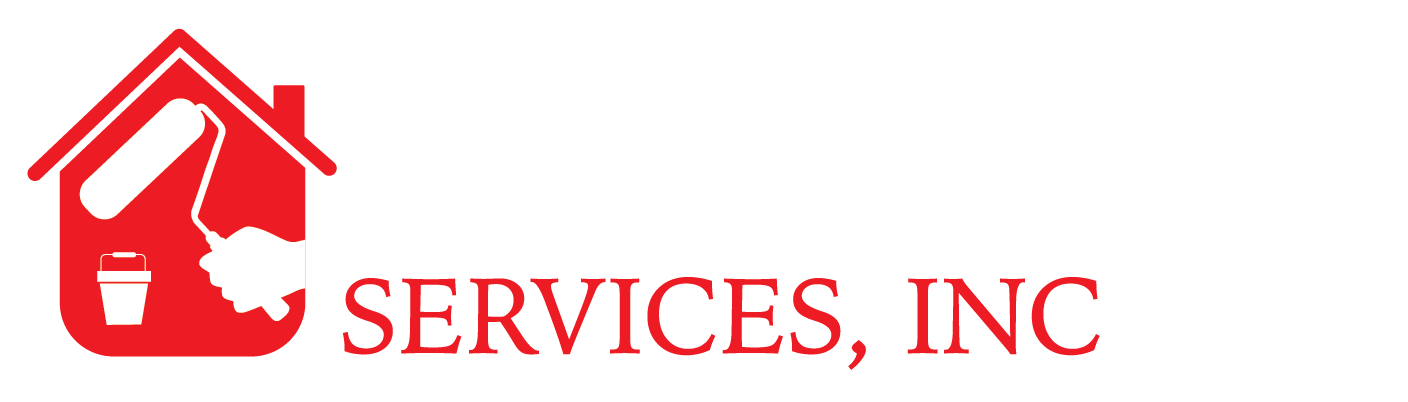 Logo of All-Pro Painting Services, Inc. depicting a house outline, paint roller, bucket, and a hand holding the roller. The text reads "All-Pro Painting Services, Inc" in red and white font.