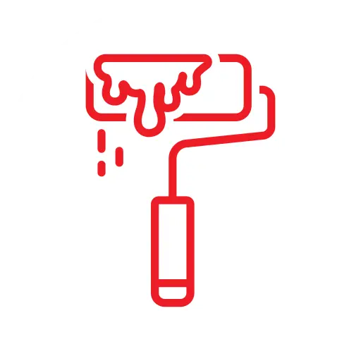 An icon of a paint roller dripping paint, shown in red on a white background.