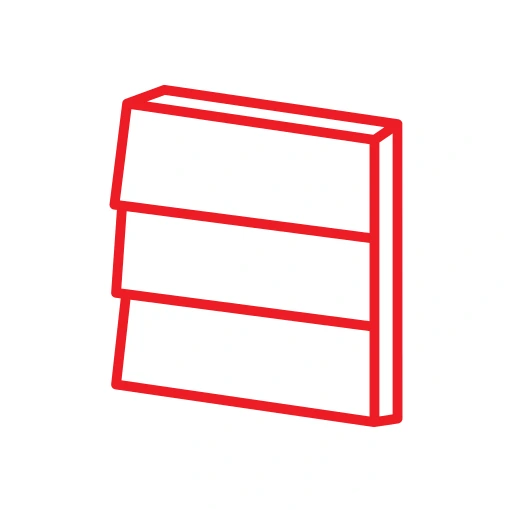 A red, three-tier file folder icon on a white background.