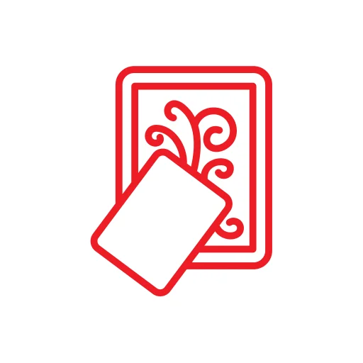 Icon showing a red rectangle with a design inside and a smaller diagonal rectangle overlapping it from the bottom left. Both are inside a circular white background.